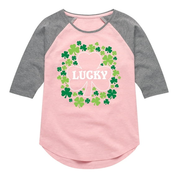 Instant Message - St. Patrick's Day - Lucky - Shamrocks - Toddler And Youth Girls Raglan Graphic T-Shirt