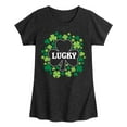 thumbnail image 1 of Instant Message - St. Patrick's Day - Lucky - Shamrocks - Toddler And Youth Girls Short Sleeve Graphic T-Shirt, 1 of 5