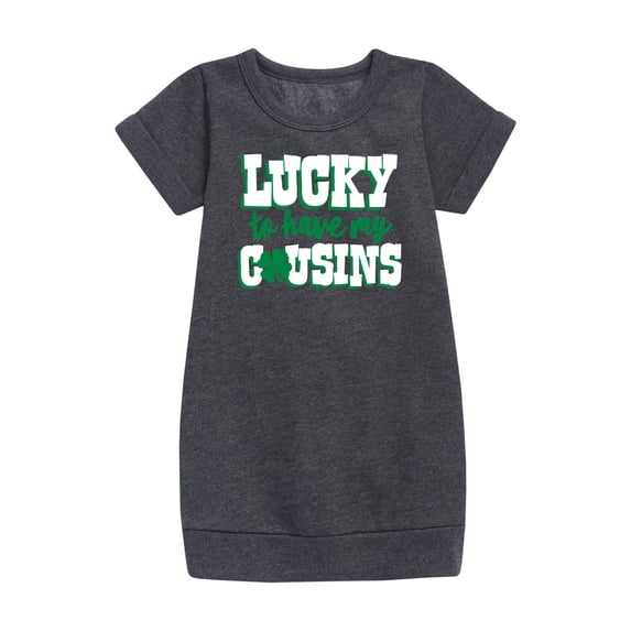 Instant Message - St. Patrick's Day - Lucky to Have My Cousins - Toddler And Youth Girls Fleece Dress