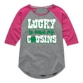 thumbnail image 1 of Instant Message - St. Patrick's Day - Lucky to Have My Cousins - Toddler And Youth Girls Raglan Graphic T-Shirt, 1 of 4