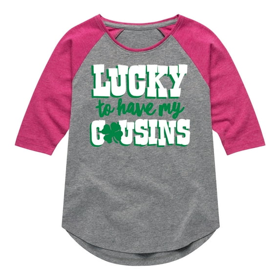 Instant Message - St. Patrick's Day - Lucky to Have My Cousins - Toddler And Youth Girls Raglan Graphic T-Shirt