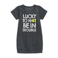 thumbnail image 1 of Instant Message - St. Patrick's Day - Lucky to Not Be In Trouble - Toddler And Youth Girls Fleece Dress, 1 of 4