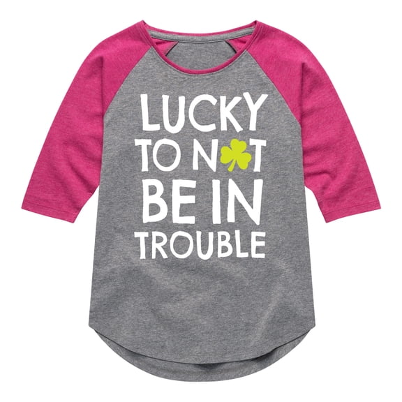 Instant Message - St. Patrick's Day - Lucky to Not Be In Trouble - Toddler And Youth Girls Raglan Graphic T-Shirt