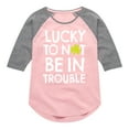 thumbnail image 1 of Instant Message - St. Patrick's Day - Lucky to Not Be In Trouble - Toddler And Youth Girls Raglan Graphic T-Shirt, 1 of 5