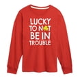 thumbnail image 1 of Instant Message - St. Patrick's Day - Lucky to Not Be In Trouble - Toddler And Youth Long Sleeve Graphic T-Shirt, 1 of 5
