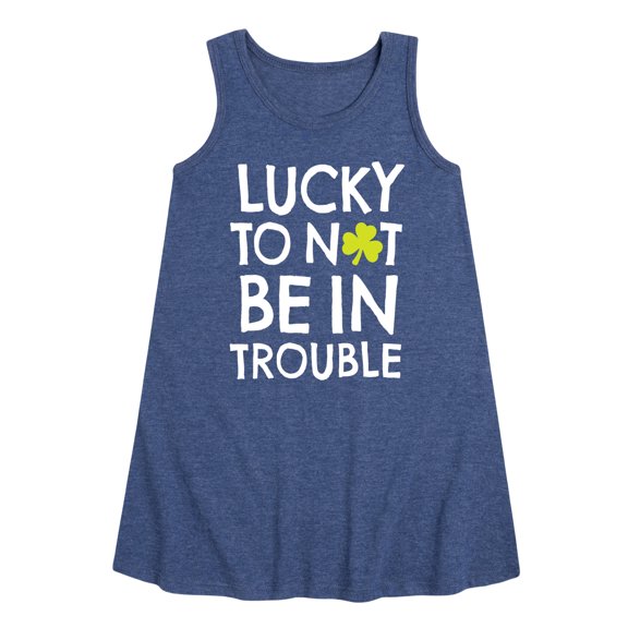Instant Message - St. Patrick's Day - Lucky to Not Be In Trouble - Toddler and Youth Girls A-line Dress