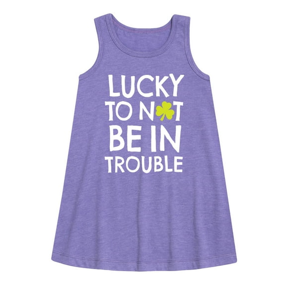 Instant Message - St. Patrick's Day - Lucky to Not Be In Trouble - Toddler and Youth Girls A-line Dress