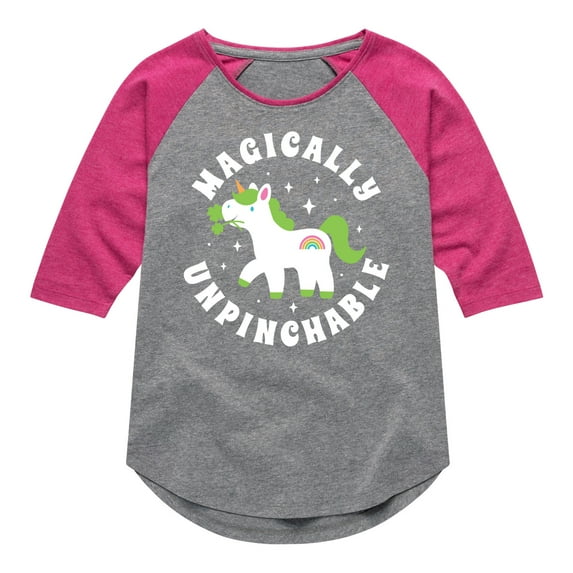 Instant Message - St. Patrick's Day - Magically Unpinchable - Unicorn - Toddler And Youth Girls Raglan Graphic T-Shirt