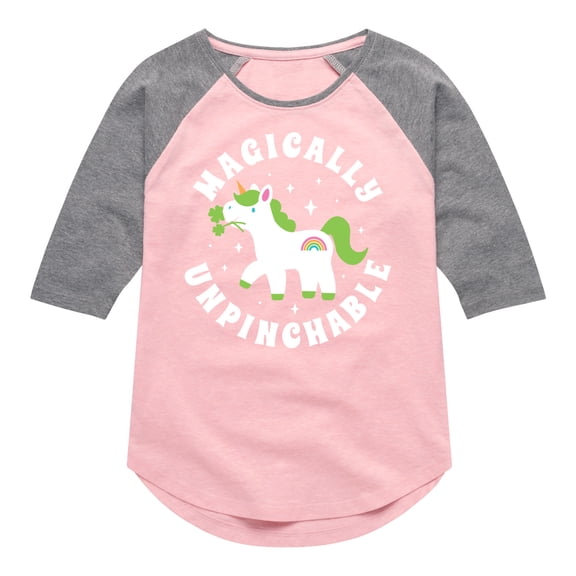Instant Message - St. Patrick's Day - Magically Unpinchable - Unicorn - Toddler And Youth Girls Raglan Graphic T-Shirt