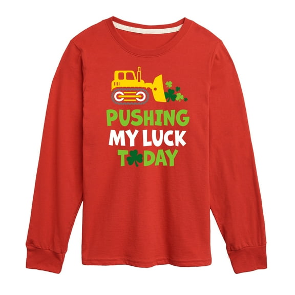 Instant Message - St. Patrick's Day - Pushing My Luck Today - Toddler And Youth Long Sleeve Graphic T-Shirt