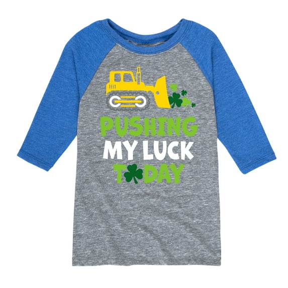 Instant Message - St. Patrick's Day - Pushing My Luck Today - Toddler And Youth Raglan Graphic T-Shirt
