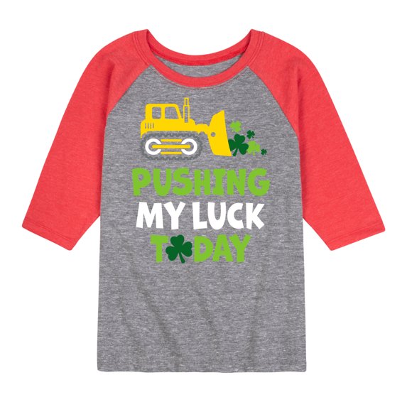 Instant Message - St. Patrick's Day - Pushing My Luck Today - Toddler And Youth Raglan Graphic T-Shirt