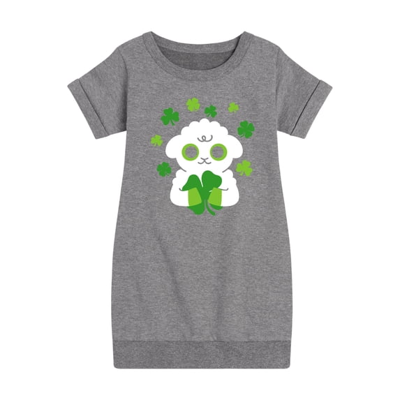 Instant Message - St. Patrick's Day - Sheep Holding a Shamrock - Toddler And Youth Girls Fleece Dress