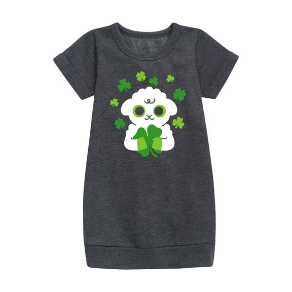 Instant Message - St. Patrick's Day - Sheep Holding a Shamrock - Toddler And Youth Girls Fleece Dress