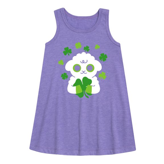 Instant Message - St. Patrick's Day - Sheep Holding a Shamrock - Toddler and Youth Girls A-line Dress