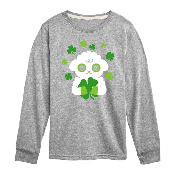Instant Message - St. Patrick's Day - Sheep Hugging Clovers - Toddler And Youth Long Sleeve Graphic T-Shirt