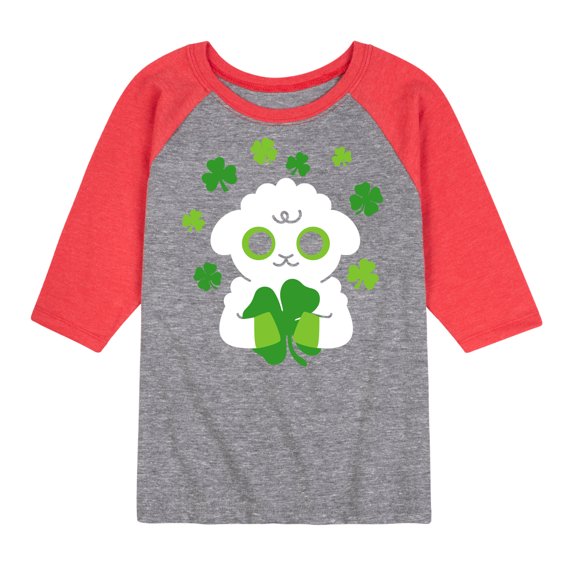 Instant Message - St. Patrick's Day - Sheep Hugging Clovers - Toddler And Youth Raglan Graphic T-Shirt