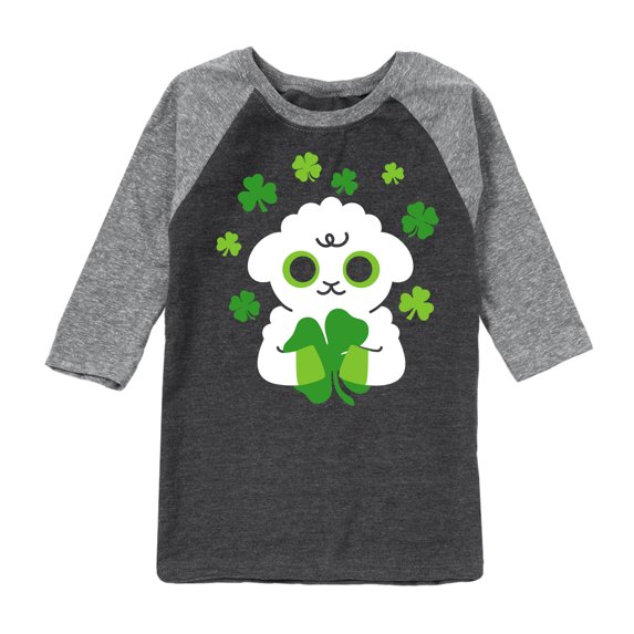 Instant Message - St. Patrick's Day - Sheep Hugging Clovers - Toddler And Youth Raglan Graphic T-Shirt