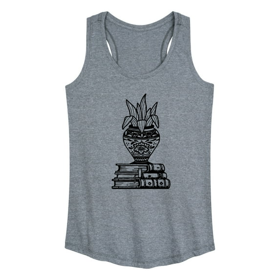 Instant Message - Stack Of Books With Plant - Women's Racerback Tank Top