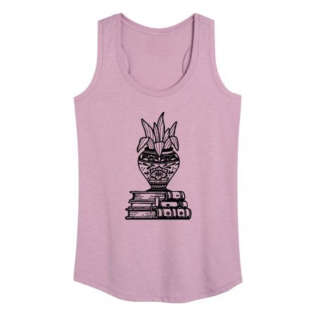 Instant Message - Stack Of Books With Plant - Women's Racerback Tank Top
