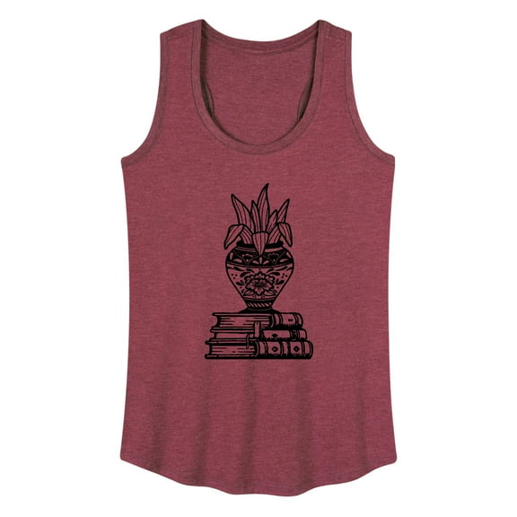 Instant Message - Stack Of Books With Plant - Women's Racerback Tank Top