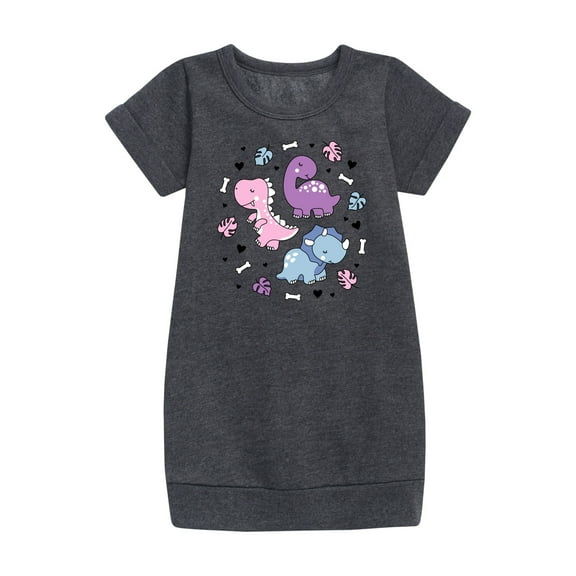 Instant Message - Stacked Girly Dinos - Toddler And Youth Girls Fleece Dress
