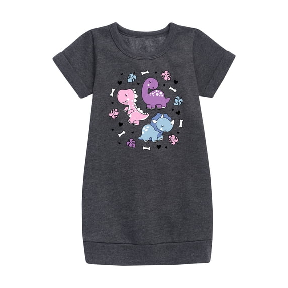 Instant Message - Stacked Girly Dinos - Toddler And Youth Girls Fleece Dress