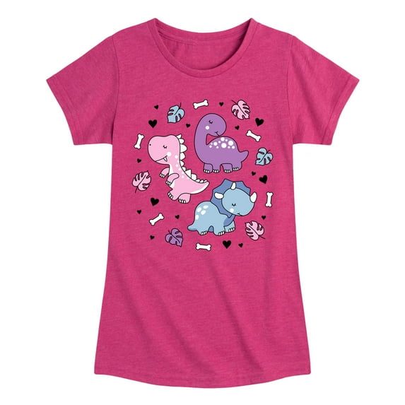Instant Message - Stacked Girly Dinos - Toddler And Youth Girls Short Sleeve Graphic T-Shirt