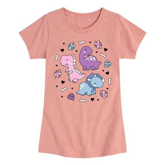 Instant Message - Stacked Girly Dinos - Toddler And Youth Girls Short Sleeve Graphic T-Shirt