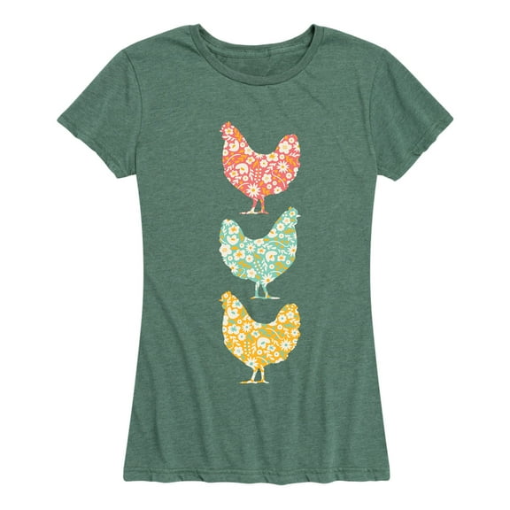 Instant Message - Stacked Patterned Chickens - Women's Short Sleeve Graphic T-shirt