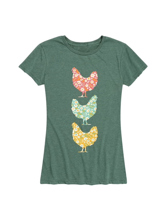 - Stacked Patterned Chickens Women's Short Sleeve Graphic T-Shirt