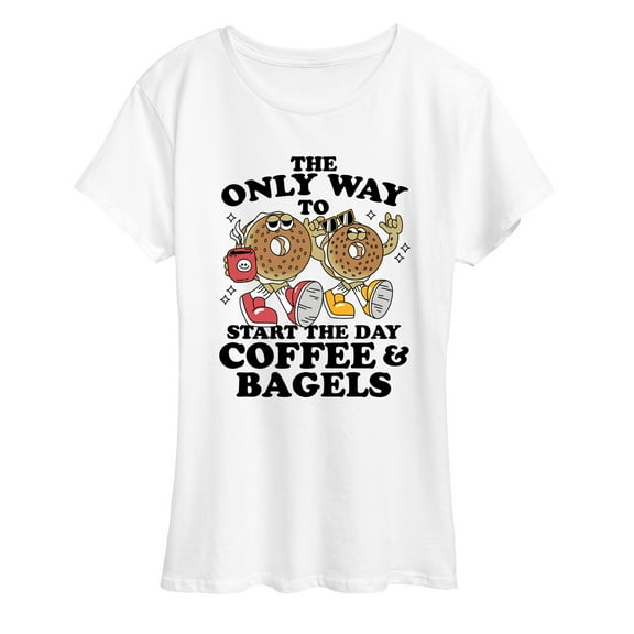 Instant Message - Start The Day Coffee And Bagel - Women's Short Sleeve Graphic T-Shirt