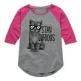 thumbnail image 1 of Instant Message - Stay Curious Cat - Toddler & Youth Girls Raglan Graphic T-Shirt, 1 of 6