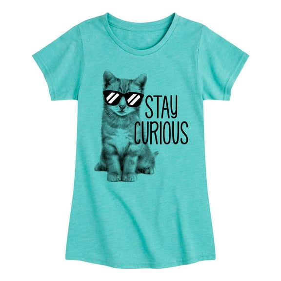 Instant Message - Stay Curious Cat - Toddler & Youth Girls Short Sleeve Graphic T-Shirt