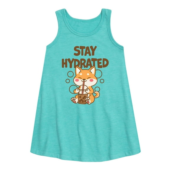 Instant Message - Stay Hydrated Shiba Inu - Toddler & Youth Girls A-line Dress