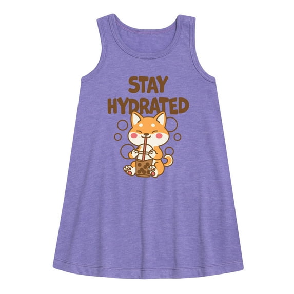 Instant Message - Stay Hydrated Shiba Inu - Toddler & Youth Girls A-line Dress