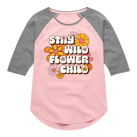 Instant Message - Stay Wild Flower Child - Toddler & Youth Girls Raglan Graphic T-Shirt