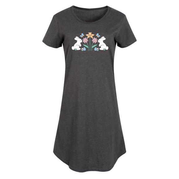 Instant Message - Stencil Bunnies With Flowers - Women's Any Way Dress