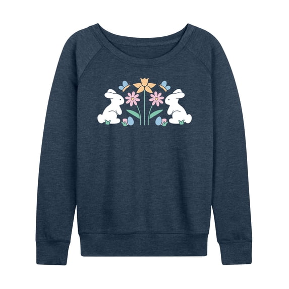 Instant Message - Stencil Bunnies With Flowers - Women's Lightweight French Terry Long Sleeve Shirt