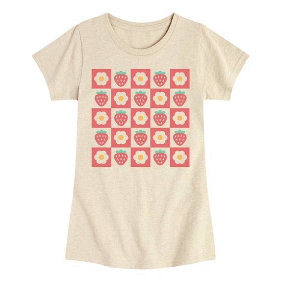 Instant Message - Strawberry Flower Grid - Toddler And Youth Girls Fitted Short Sleeve Graphic T-Shirt