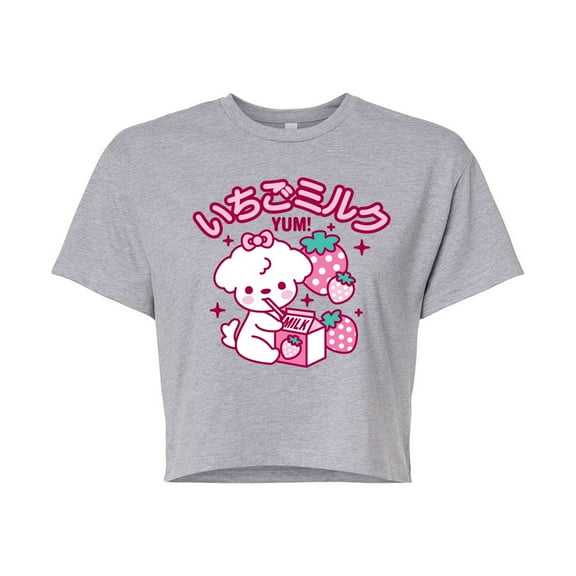 Instant Message - Strawberry Milk - Junior's Cropped Graphic T-Shirt