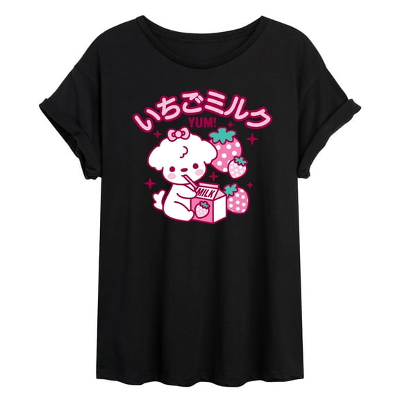 Instant Message - Strawberry Milk - Women's Oversized Graphic T-Shirt