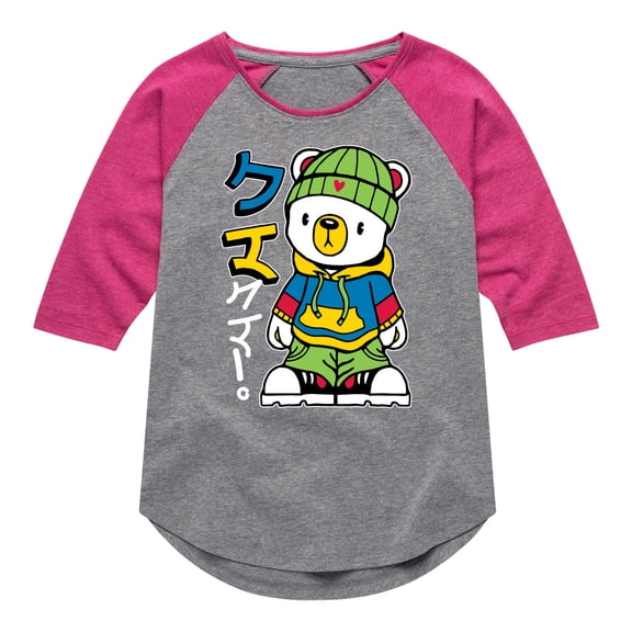Instant Message - Streetwear Kuma - Toddler & Youth Girls Raglan Graphic T-Shirt