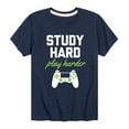 thumbnail image 1 of Instant Message - Study Hard Play Harder  - Toddler And Youth Short Sleeve Graphic T-Shirt, 1 of 6