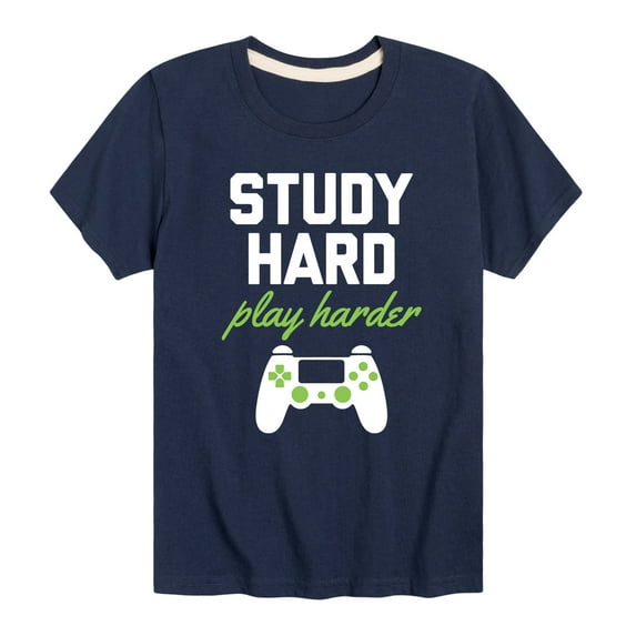 Instant Message - Study Hard Play Harder - Toddler And Youth Short Sleeve Graphic T-Shirt