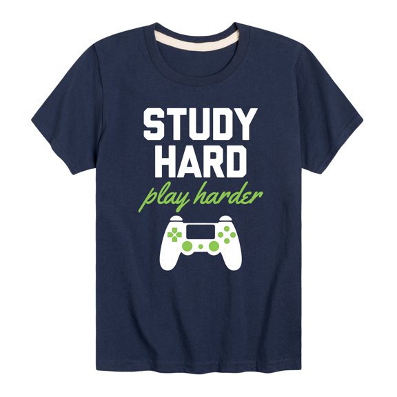 Instant Message - Study Hard Play Harder - Toddler And Youth Short Sleeve Graphic T-Shirt