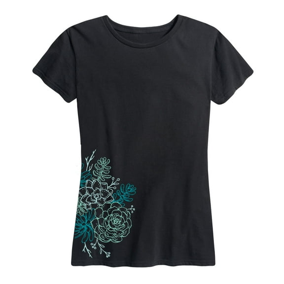 Instant Message - Succulent Cluster Outline Side Hit - Women's Short Sleeve Graphic T-Shirt