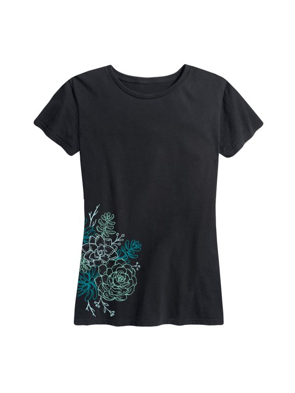 - Succulent Cluster Outline Side Hit Women's Short Sleeve Graphic T-Shirt