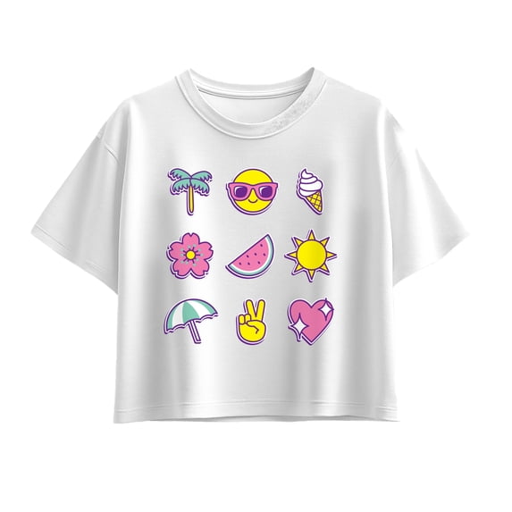 Instant Message - Summer Emojis Short Sleeve Boxy Graphic T-Shirt
