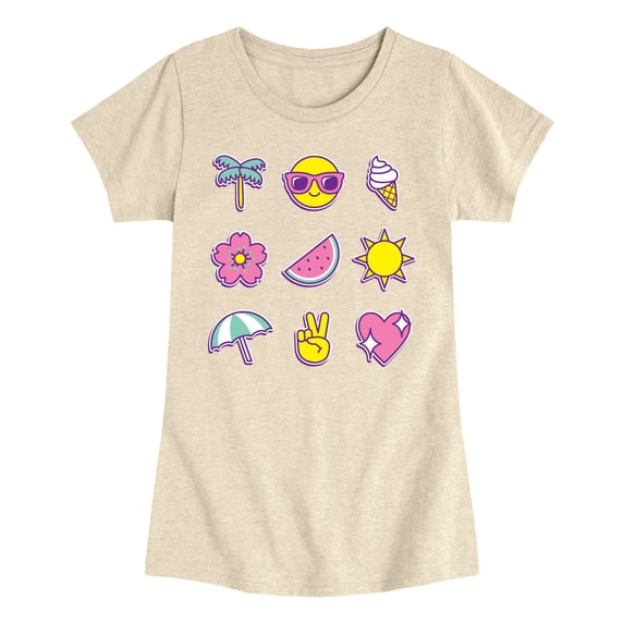 Instant Message - Summer Emojis - Youth Girls Fitted Short Sleeve T-Shirt